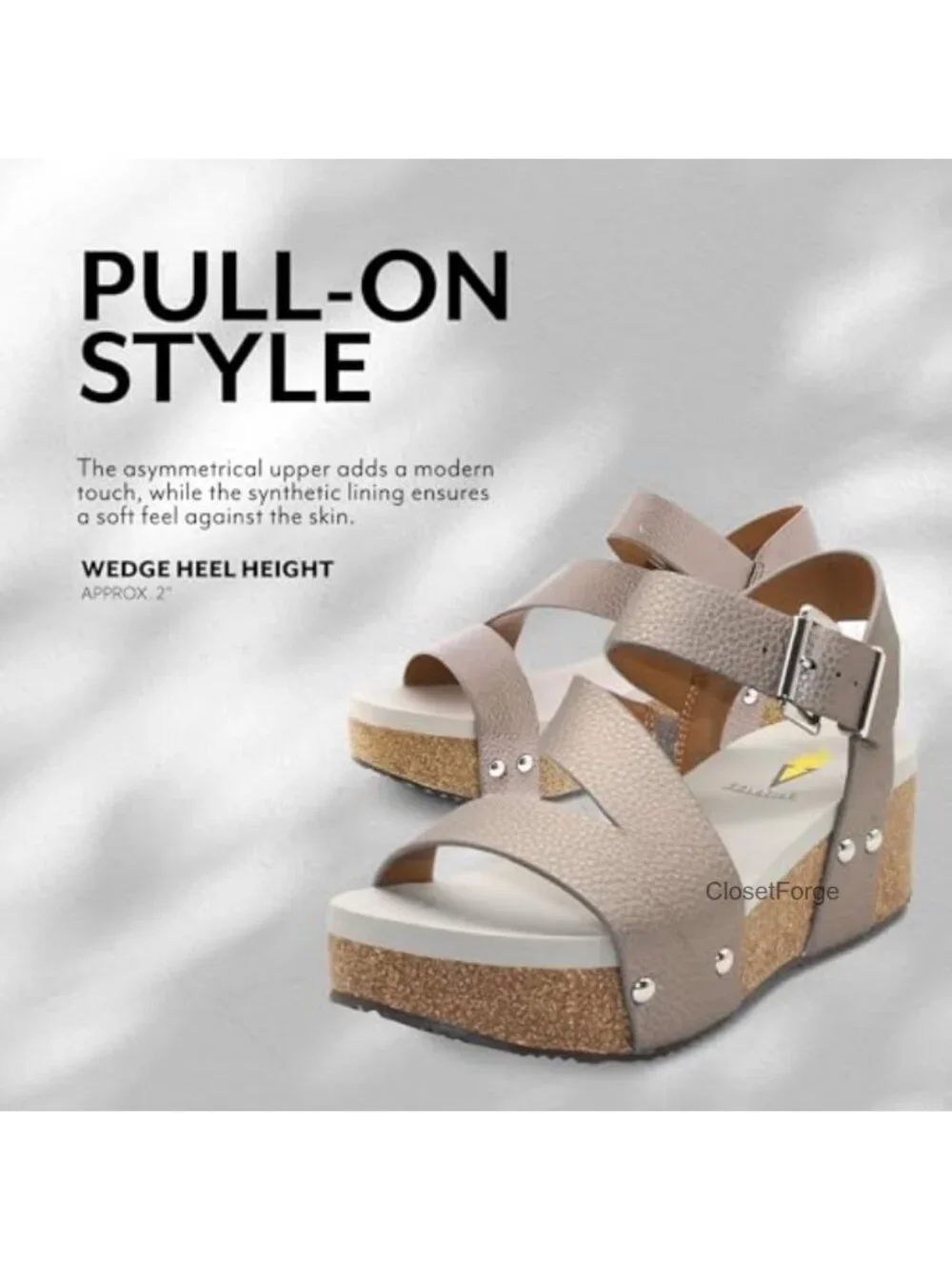 Vegan Leather Strappy Wedge Sandals Ankle Strap Water Resistant